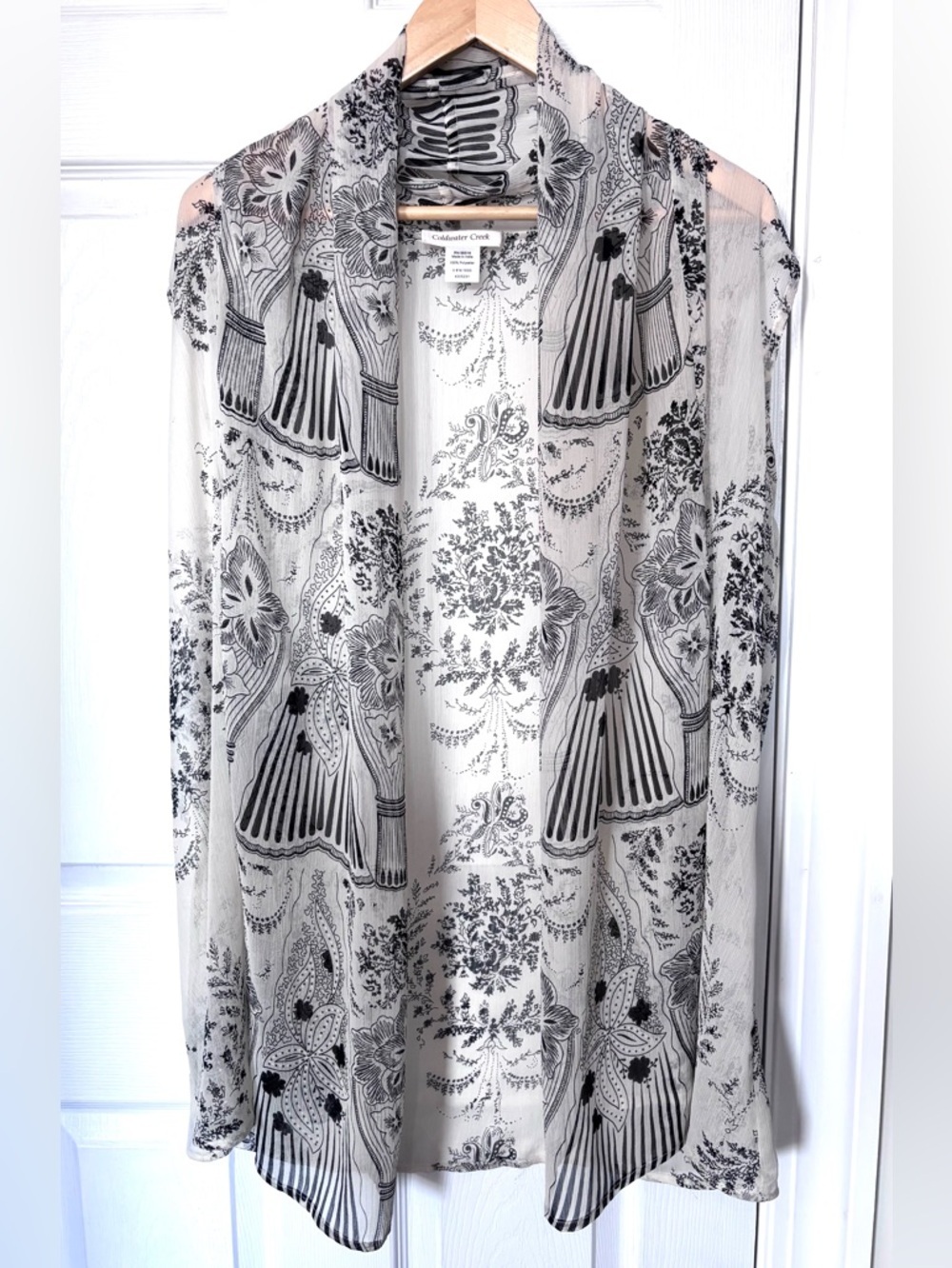 Coldwater Creek Flowy Sheer Open-Front Sleeveless Floral Top